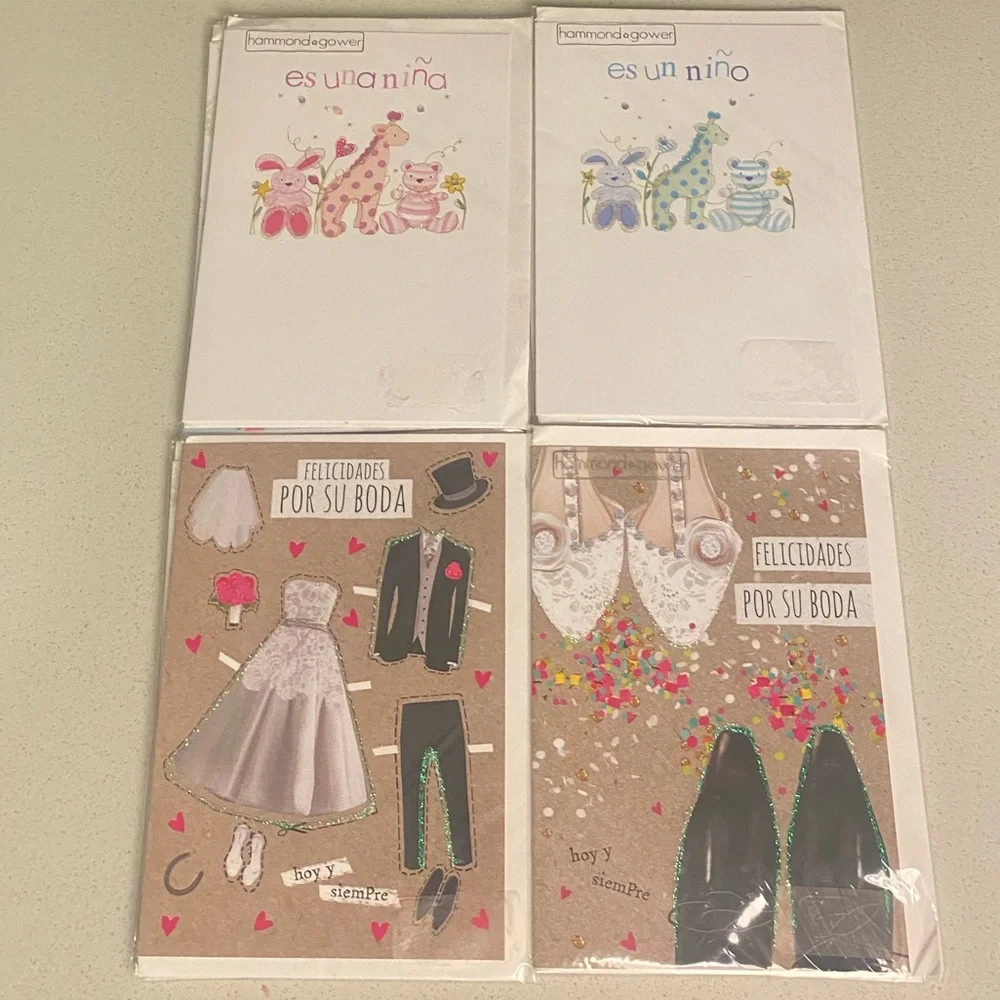12 Assorted Cards In Spanish-Birthday Wedding Baby Shower By Hammond Gower NEW